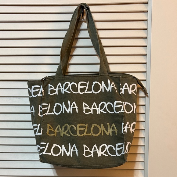 Robin Ruth Barcelona Tote Bag Small Canvas Zipper Closure Olive Green - Picture 2 of 13